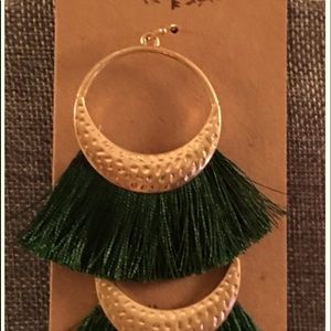 PlunderDesign dark green and gold fringe earrings